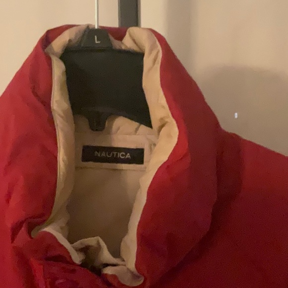 Nautica Men’s Down Puffer Coat, Red with Blue, Size L - Picture 4 of 9